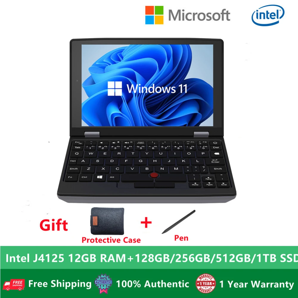 2023 Portable Mini Notebook Laptop windows 11 Micro Computer 7 Inch Touch Screen Intel J4105 12GB+1TB  IPS Netbook Win 10 Pro PC