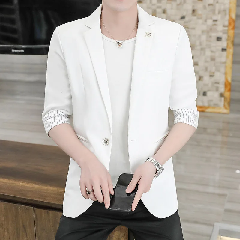 

2022 Summer Solid Color Men Blazers Business Casual Suit Jacket Slim Fit Streetwear Social Office Dress Coat Costume Homme
