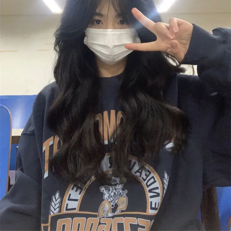 

Loose and Lazy Style Letter Printing Pullover Plus Velvet Thickening Autumn and Winter New Casual All-match Simple Sweater