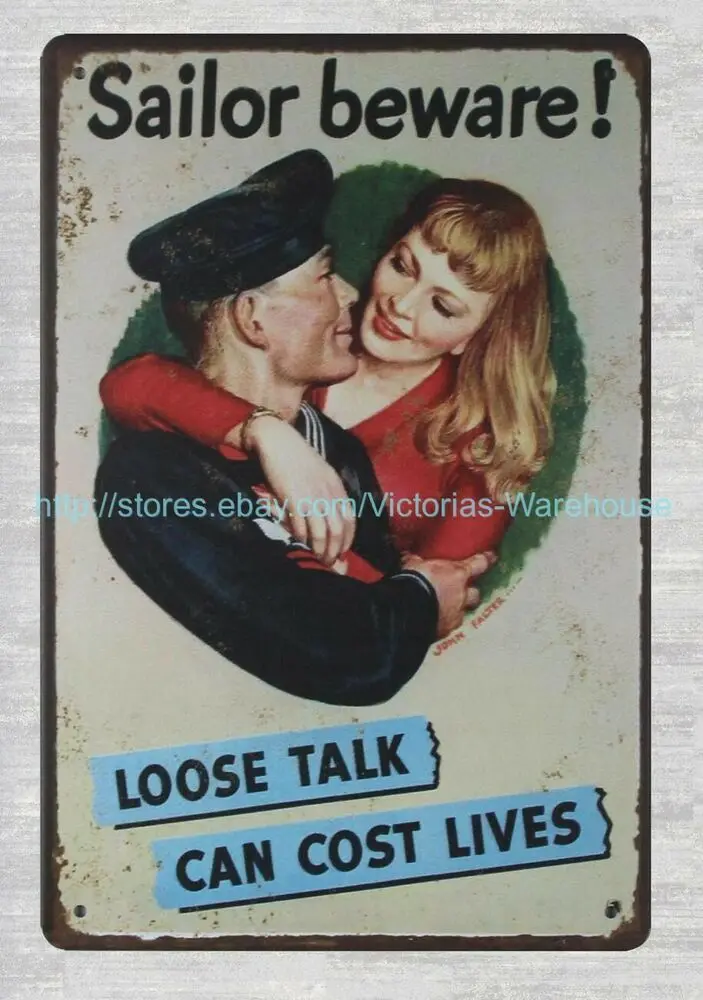 

Дом декора 1942 WW2 Сейлор Остерегайтесь свободных разговоров может стоить жизни металлический жестяной знак