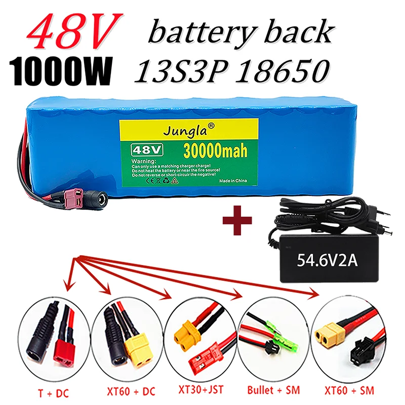 

New 48V Lithium Ion 30ah 1000W 13s3p Battery Pack, Suitable for 54.6V Electric Bicycle Scooter, with BMS + Charger