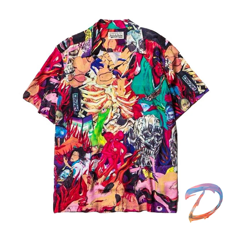 1:1 High Quality Wacko Maria Shirts Graffiti Hawaiian Short Sleeve Shirt