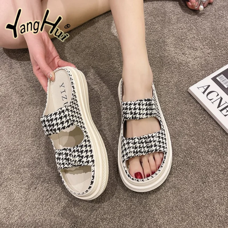 

Color Matching Elastic Force Thick Bottom Anti-slip Wear Resistance Women's Slippers 2023 New Fashion Outdoor Sandals Summer