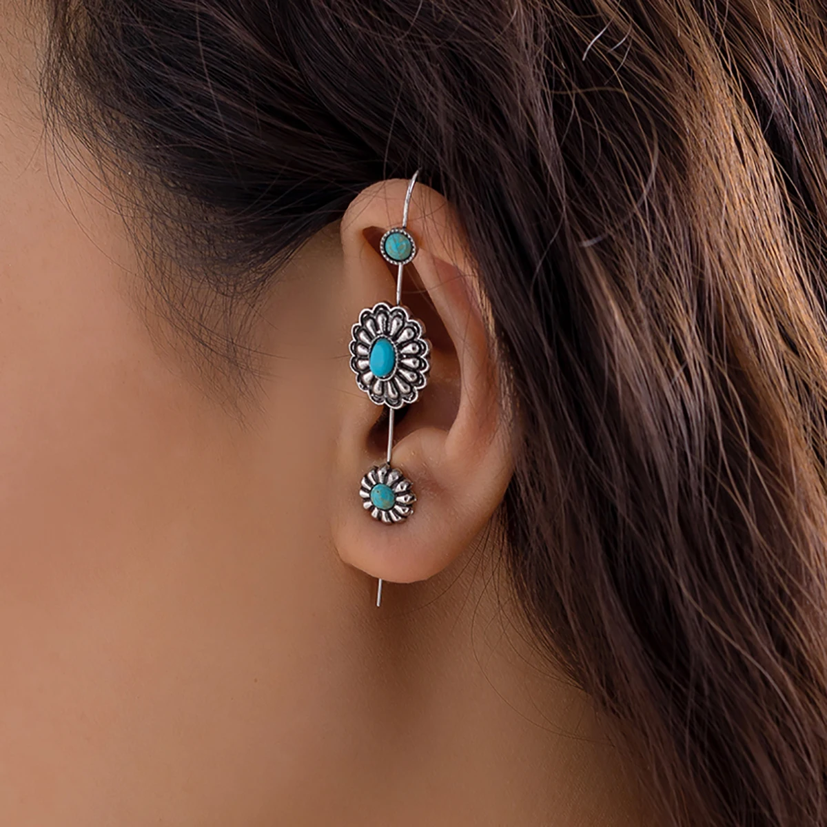 

Salircon Boho Ethnic Style Single Clip Earrings Fashion Creativity Blue Stone Pattern Earrings Women's Trend Aesthetic Jewelry