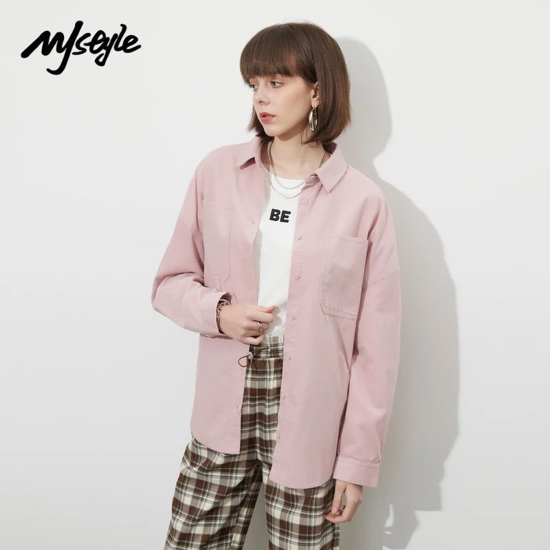 

MJstyle 2022 Весенняя Повседневная розовая рубашка с длинным рукавом, женская модная одежда, необходимая женская одежда 522120002