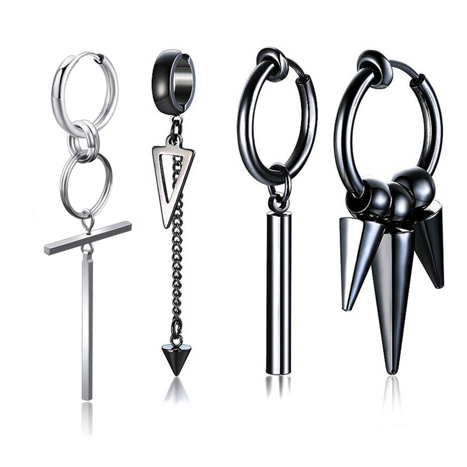 

1 Pair Punk Earrings Men Women Boys Stainless Steel Ear Stud Hoop Dangle Women Jewelry Hip Hop Pendants Ear Jewelry