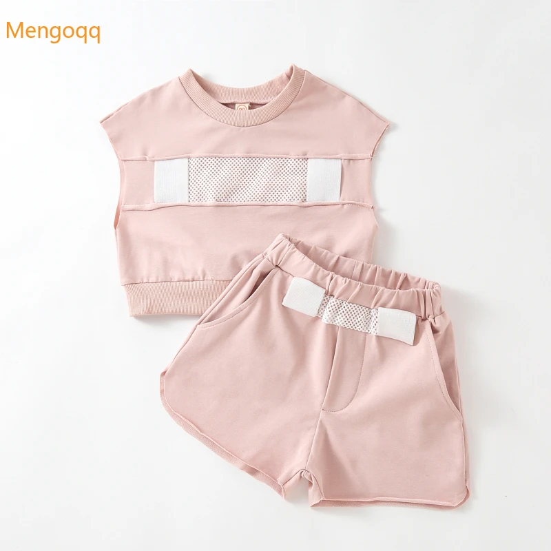 

Mengoqq Fashion Girls Summer Sleeveless Patchwork Top T-shirts + Shorts Pants Kids Baby Children Active Clothing Set 2pcs 18M-6Y