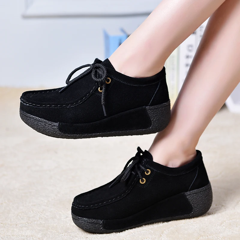 2023 New Women Flats Casual Shoes Cow Suede Loafers Wedges Heeled Woman Luxury Ladies Female Sneakers Slip-on Shoes Moccasins