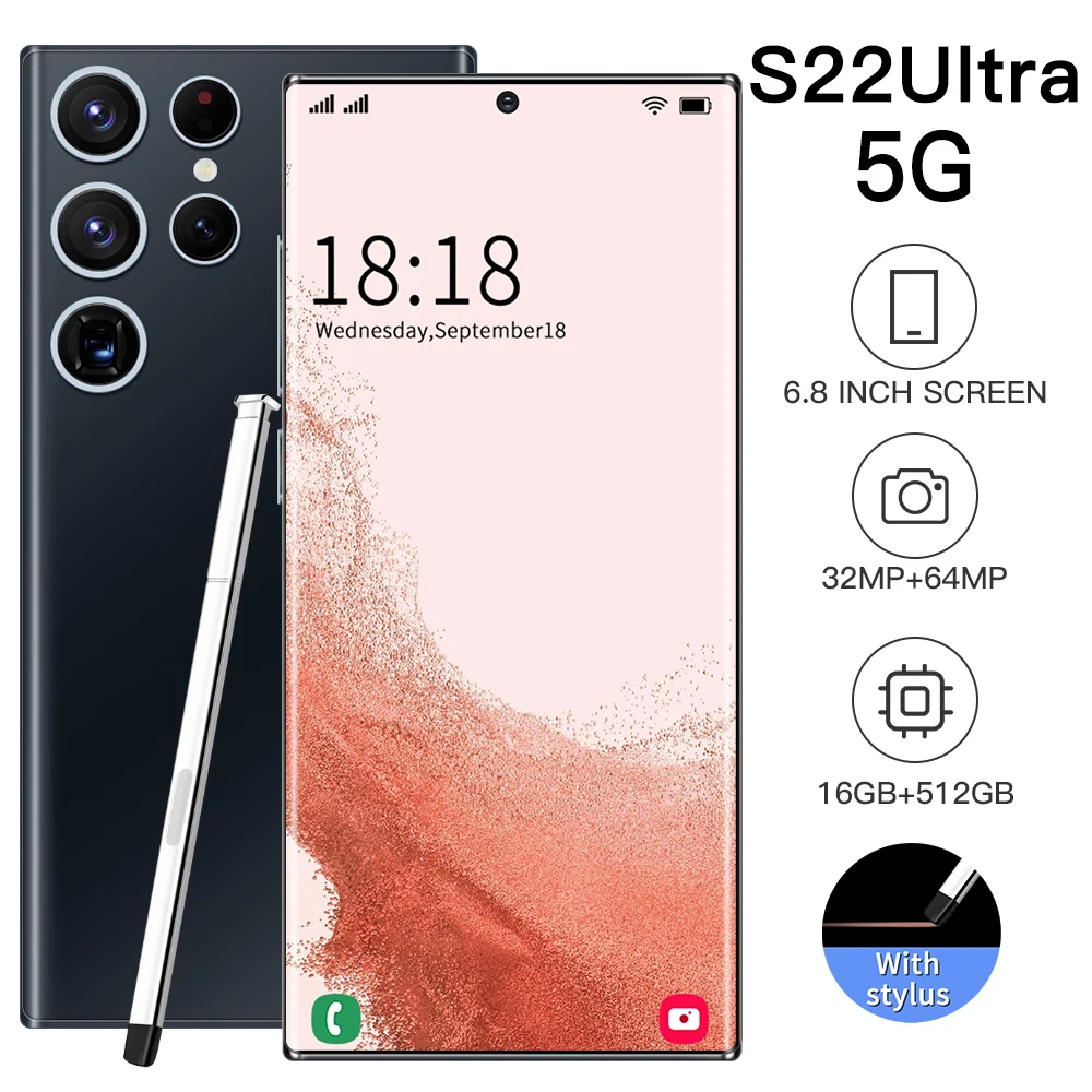 2022 s22ultra smartphone globaleversion 6 8zoll 6800mah celulares smartphone 16512gb handys entsperrt cell phones 5g telefone free global shipping