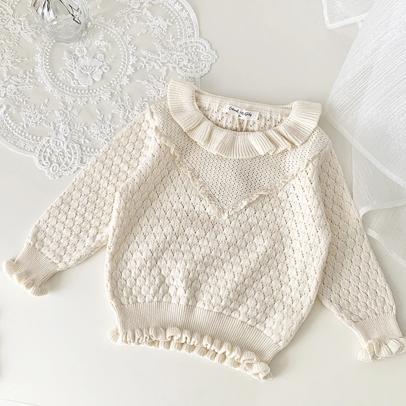 

Sweater Color Kids Collar Spring Toddlers Pullovers Tops Korean Girls Knitted Sweaters Baby Pure Style 0-4yrs Baby Ruffle Girls