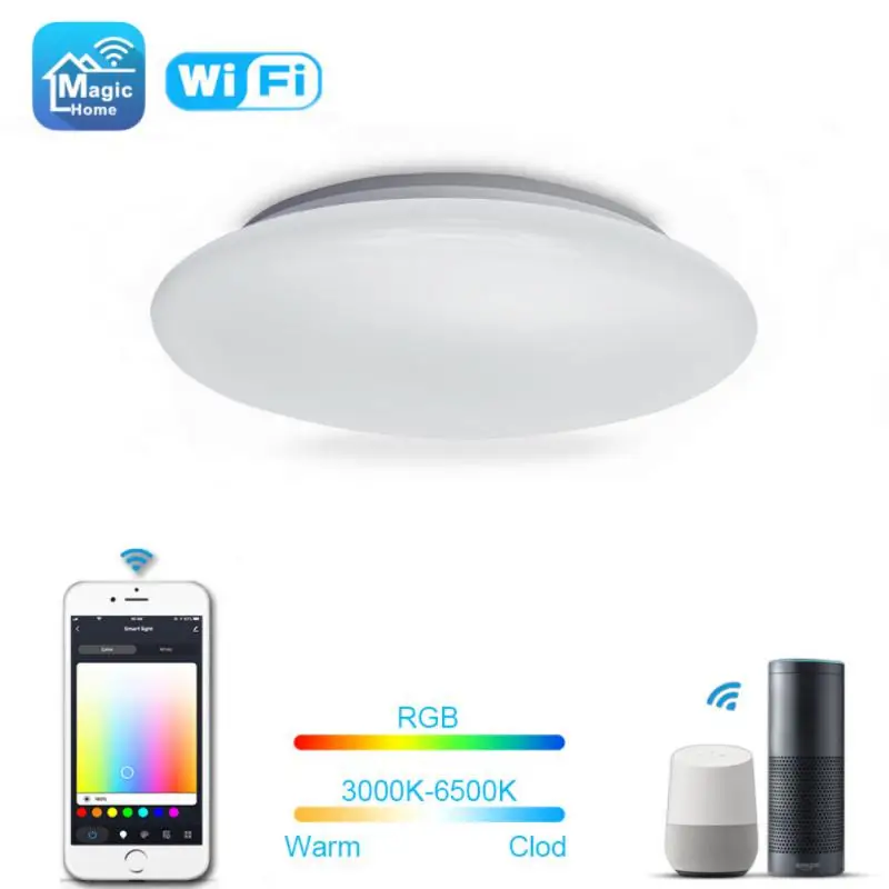 

App Voice Control Wifi Led Lamp Rgbcct Smart Ceiling Light Voice Control For Living Room Decoration Bedroom Ceiling Light 28w