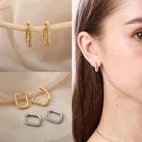 square circle hoop earrings for women stainless steel shiny cubic zircon geometry earrings korean fashion birthday jewelry gift