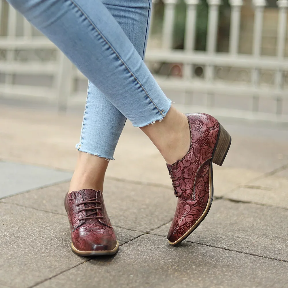 Туфли-лодочки женские в стиле ретро натуральная кожа круглый носок шнуровка