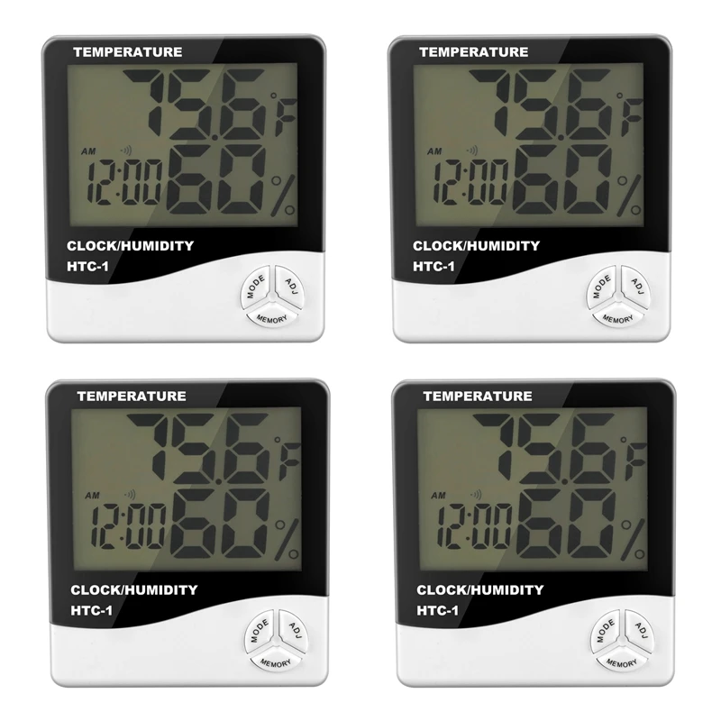 

Цифровая комнатная Электронная метеостанция с 4-кратным ЖК-дисплеем, измеритель температуры и влажности, термометр, гигрометр, метеостанция с будильником