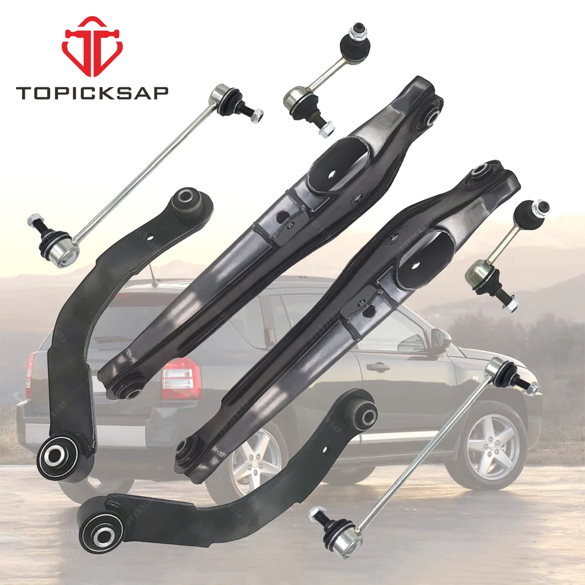 

TOPICKSAP 8PC Front Lower Rear Upper Control Arm Stabilizer Sway Bar Links Kit for Jeep Compass Dodge Caliber 2007 2008 2009