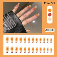 24pcsset fake nails press on acrylic nails faux ongle tips supplies french long coffin orange blush design unhas false manicure