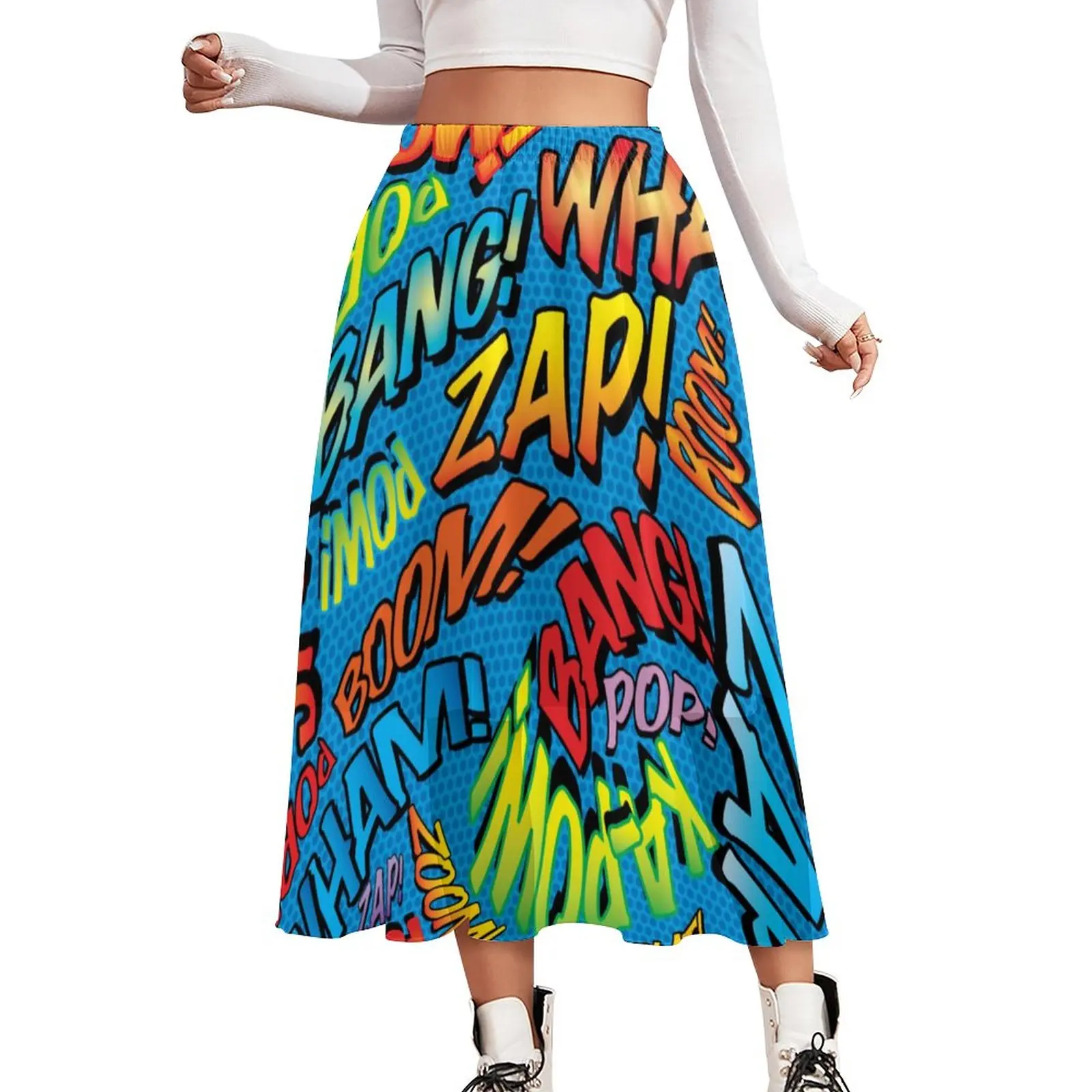 

Comic Book Pop Art Skirt Dots Print Vintage Long Skirts Summer Aesthetic High Waist Chiffon Graphic Oversized A-line Skirt