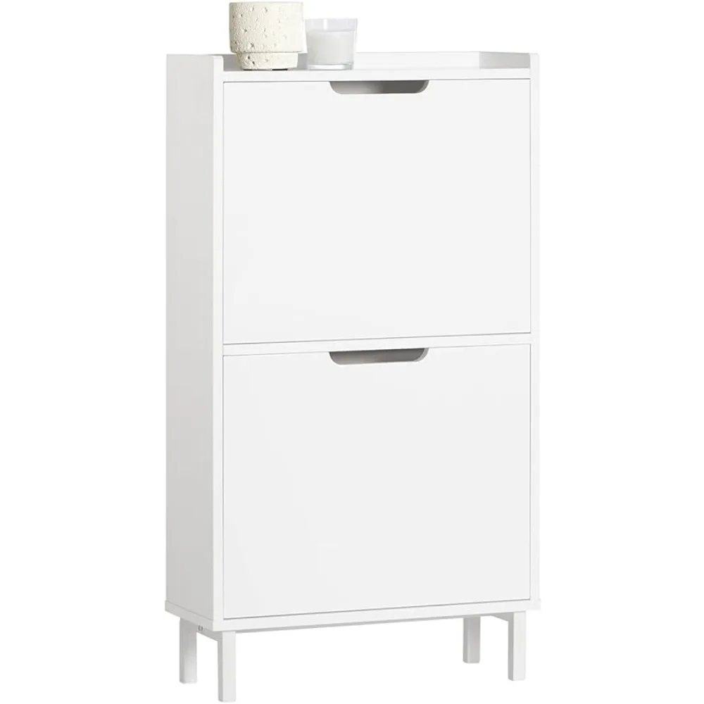 

Haotian FSR151-W, White Shoe Cabinet with 2 Flip-Drawers, Freestanding Shoe Rack, Slim Shoe Organiazer