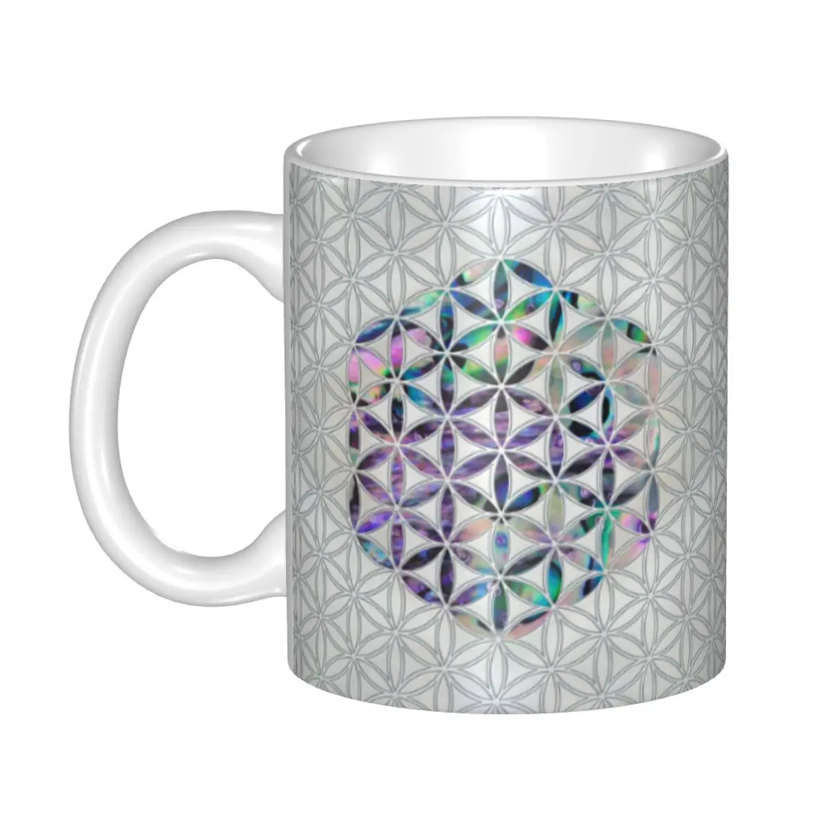 

Personalized Flower Of Life Abalone Shell On Pearl Mug DIY Geometric Mandala Ceramic Milk Tea Coffee Cup