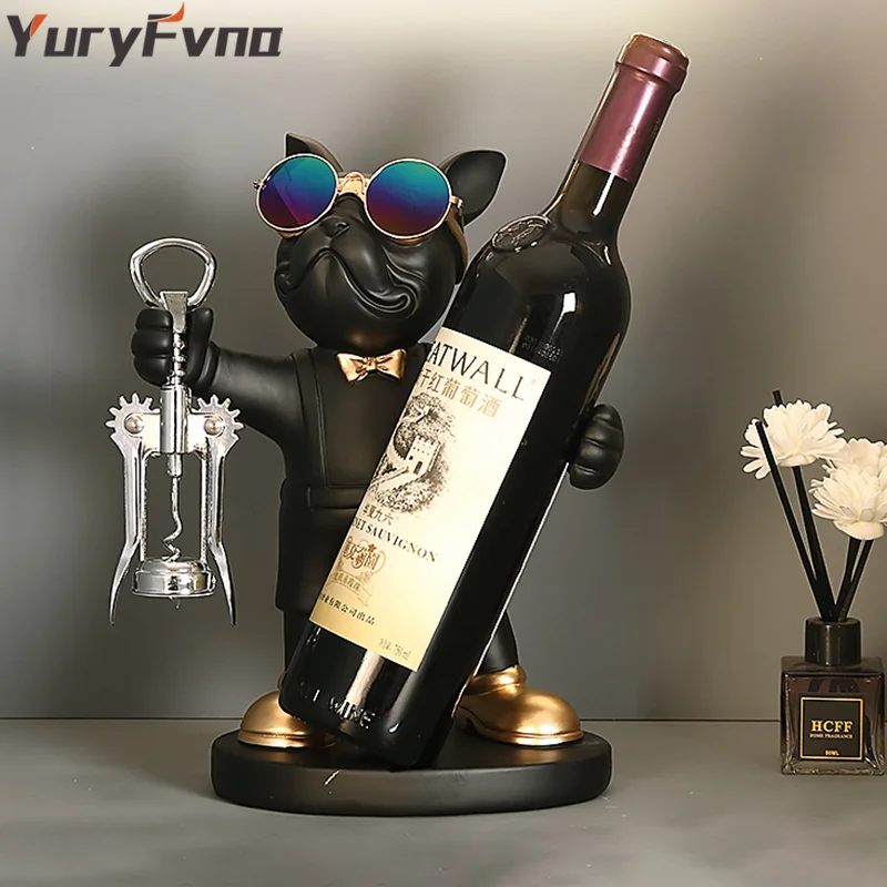 YuryFvna French Bulldog Wine Rack Decoration  Wine Holder Dog Butler Bottle Seat Design Statue Table Resin Decoration Sculpture