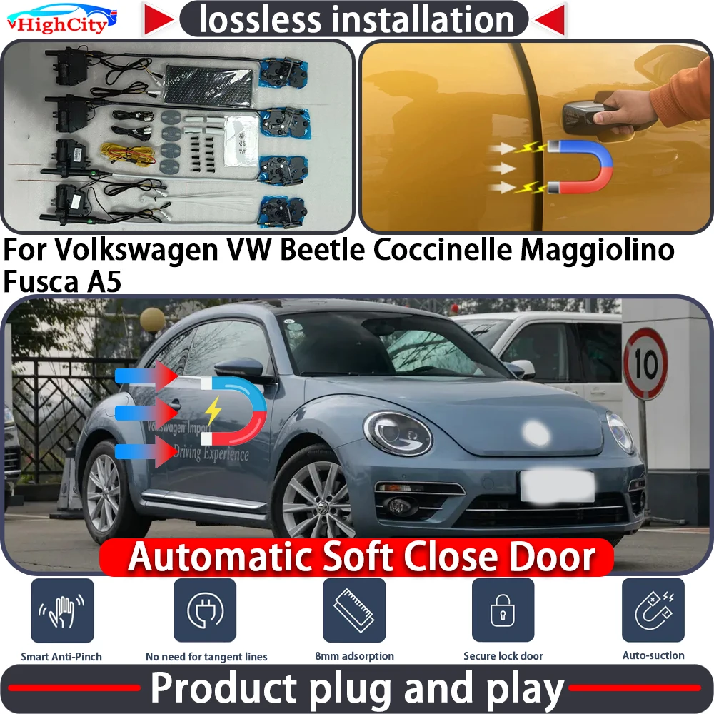 Фото Привод замка двери с функцией плавного закрывания для Volkswagen VW Beetle Coccinelle Maggiolino Fusca A5, система автоматического открывания/закрывания двери №1