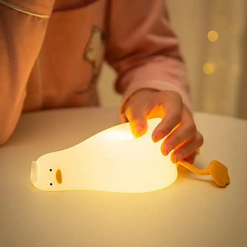 

Cute Duck Night Light Rechargeable Patting Switch Baby Child Bedroom Decoration Lamp Cell Phone Holder Reading Lights Kids Gift