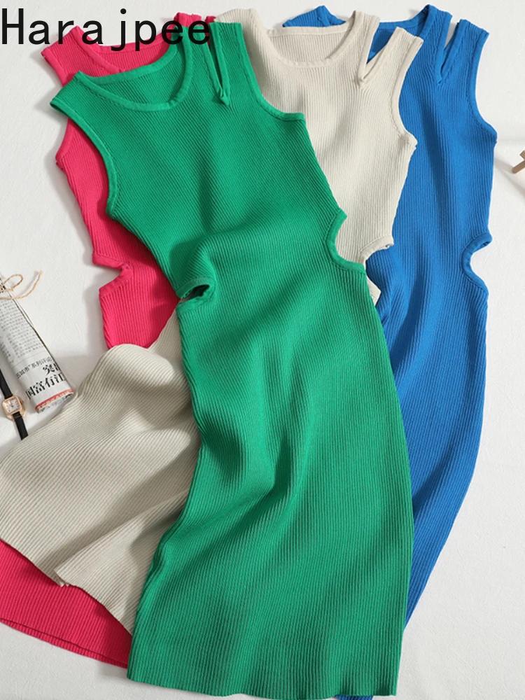 

Женское трикотажное платье без рукавов, с круглым вырезом