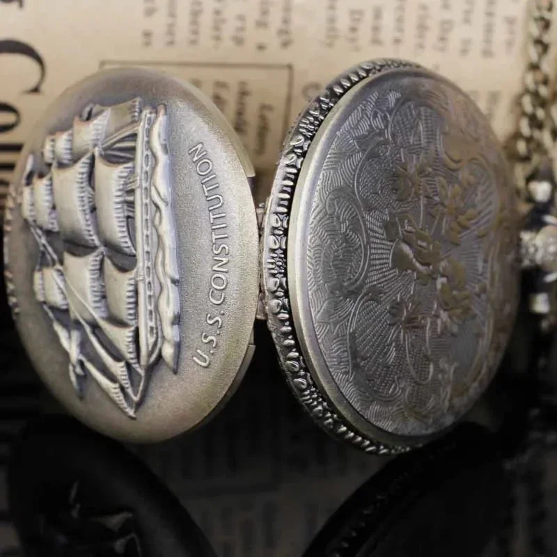 Изысканные кварцевые карманные часы с бронзовой лодкой и цепочкой мужские