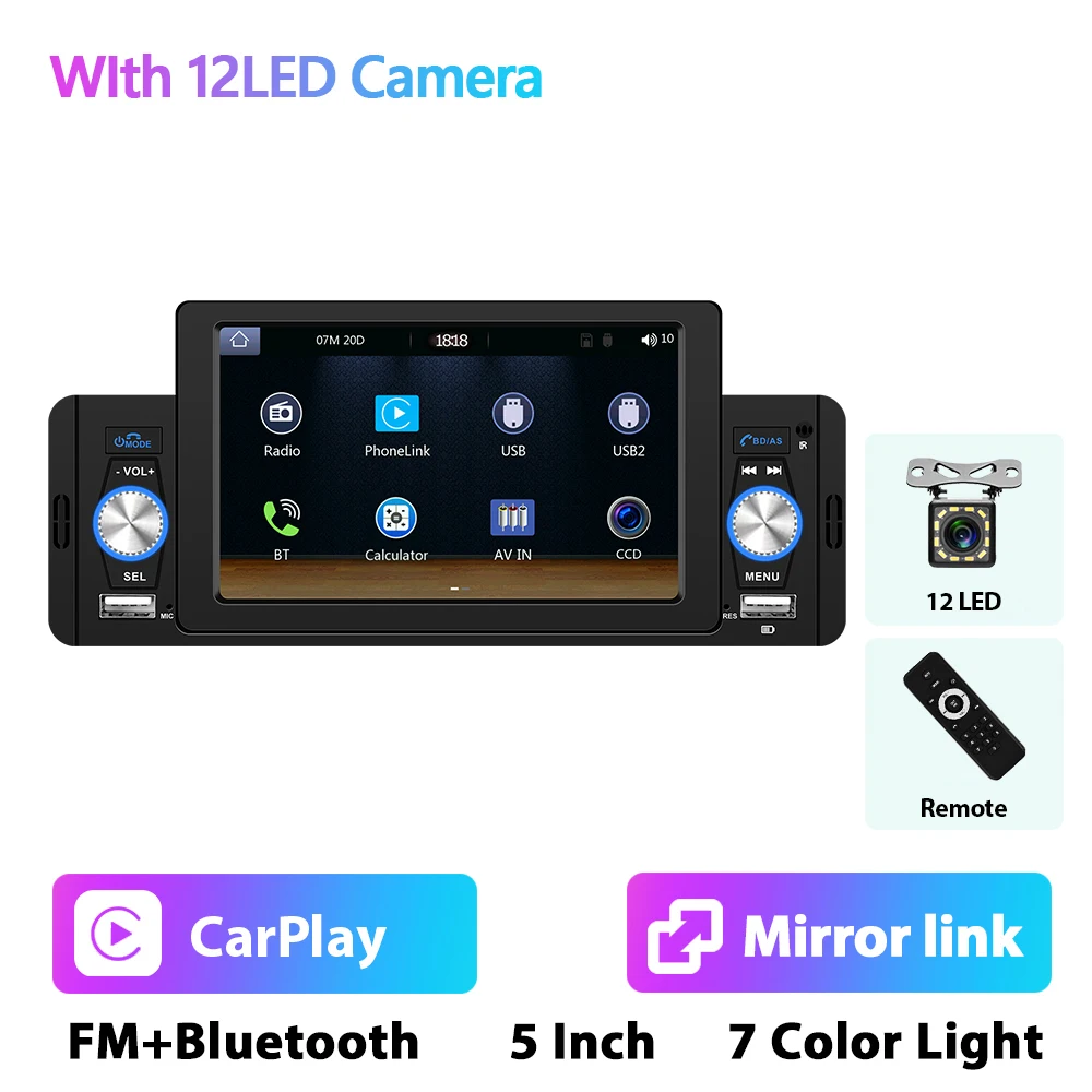 

Автомобильный мультимедийный плеер Podofo, универсальная Автомагнитола с поддержкой камеры заднего вида, Bluetooth, FM радио, MP5, Типоразмер 1DIN