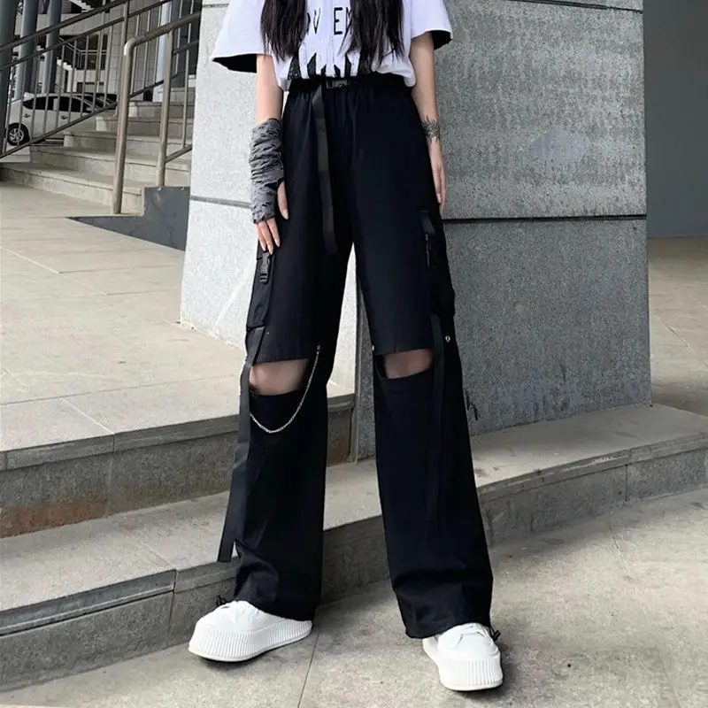 

2022 Spring Autumn Goth Pants Women Wide Leg Streetwear High Waist Oversized Trousers Womans Straight Couple Clothes Punk Pants