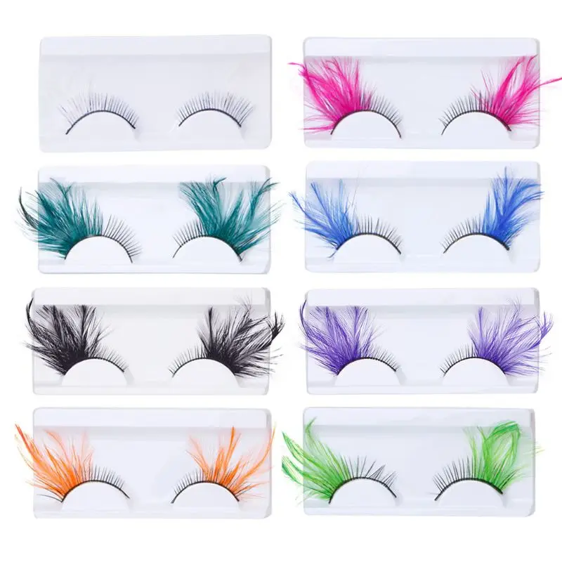 

1 Pair Feather False Eyelashes Make up Eye Lash Halloween Xmas Show Masquerade