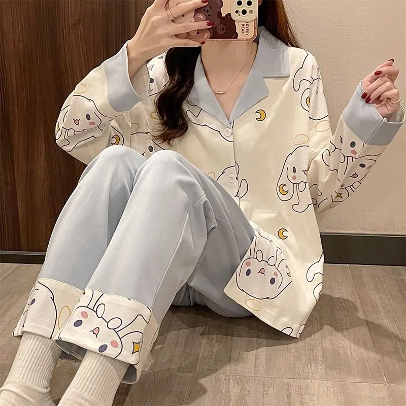 

Kawaii Sanrio аниме хобби Cinnamoroll китайский новый год Дамский хлопковый костюм с длинным рукавом Тонкая Пижама подарок для девушки