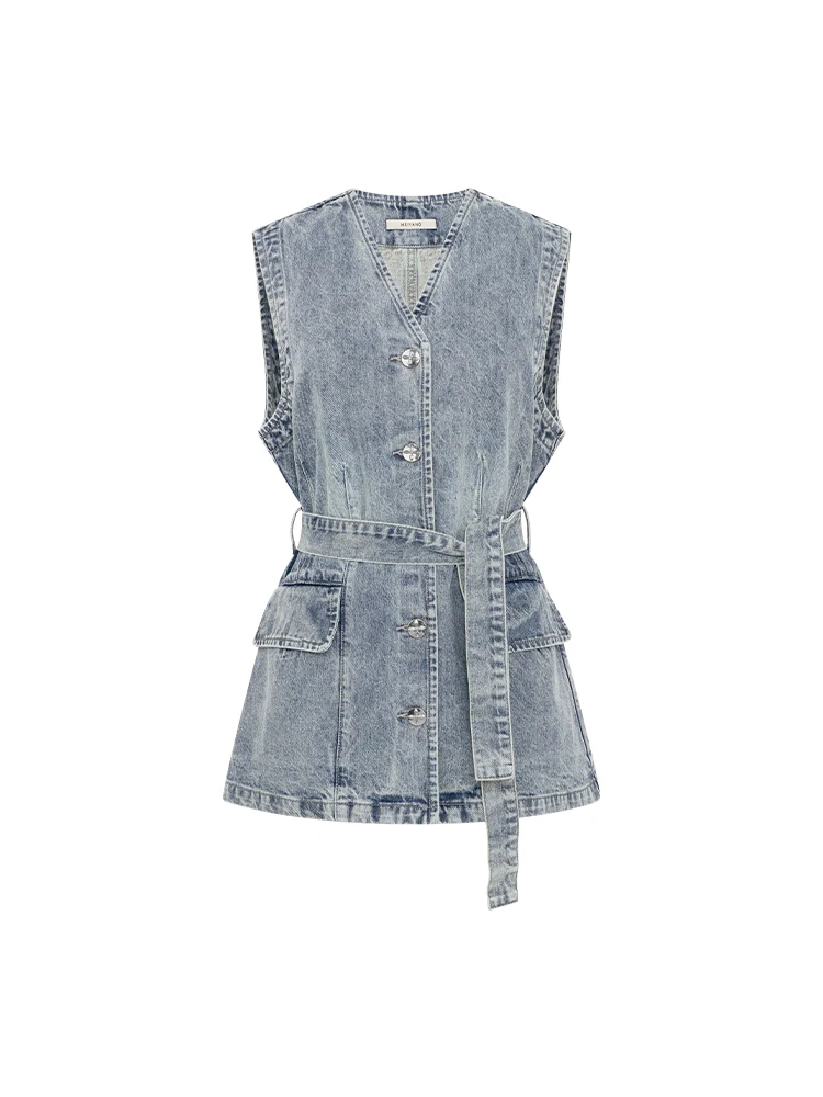 Meiyang [в наличии] Жилет Banxia Джинсовый джинсовый хлопок | Уличный жилет без рукавов с