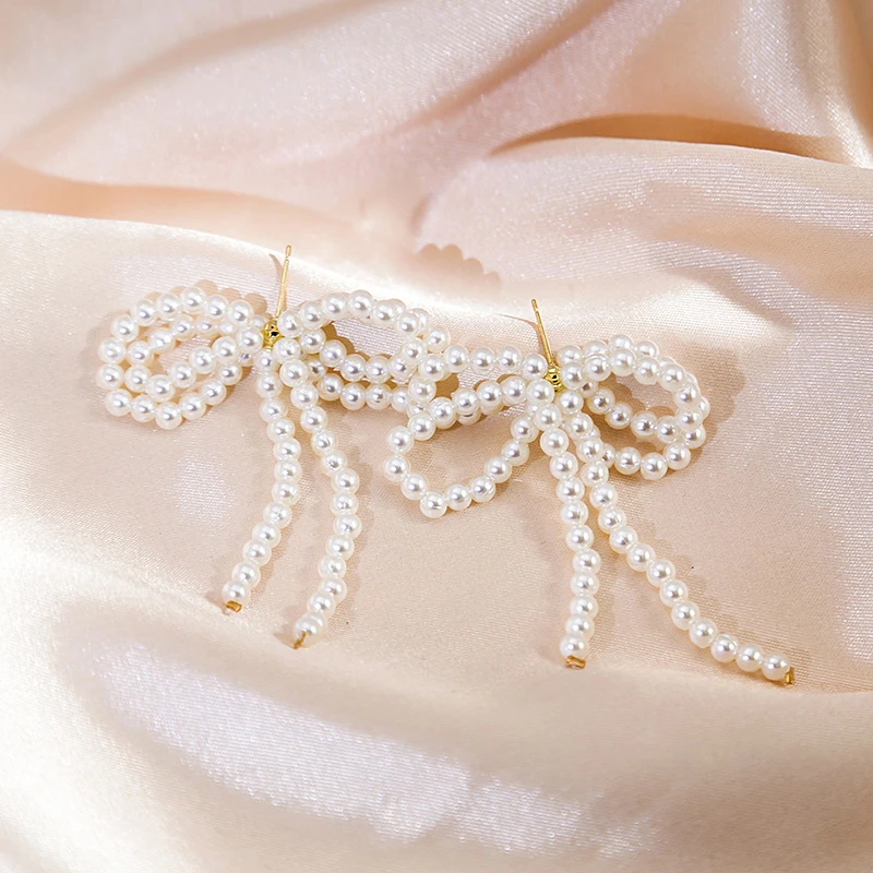 Элегантные Длинные Висячие Серьги С Бантом И Жемчугом Для Женщин Модные