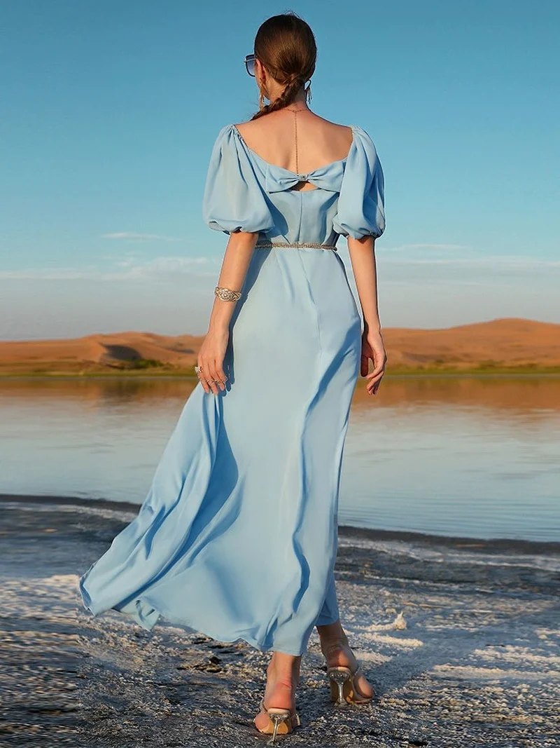 Slash Neck Arabian Party Dress Women Handsewn Rhinestones Metallic Belt Muslim Evening Long Dresses Gowns Gulf Jalabiya Abaya