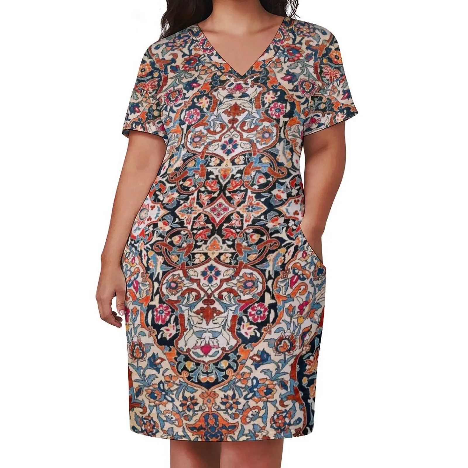 Свободное платье с карманами и принтом в Западном персидском стиле