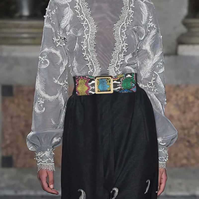 

Snake Pattern Women Wide Waist Belt Big Square Buckle Autumn Green Vintage Ladies Dress Belts For Women Accessories