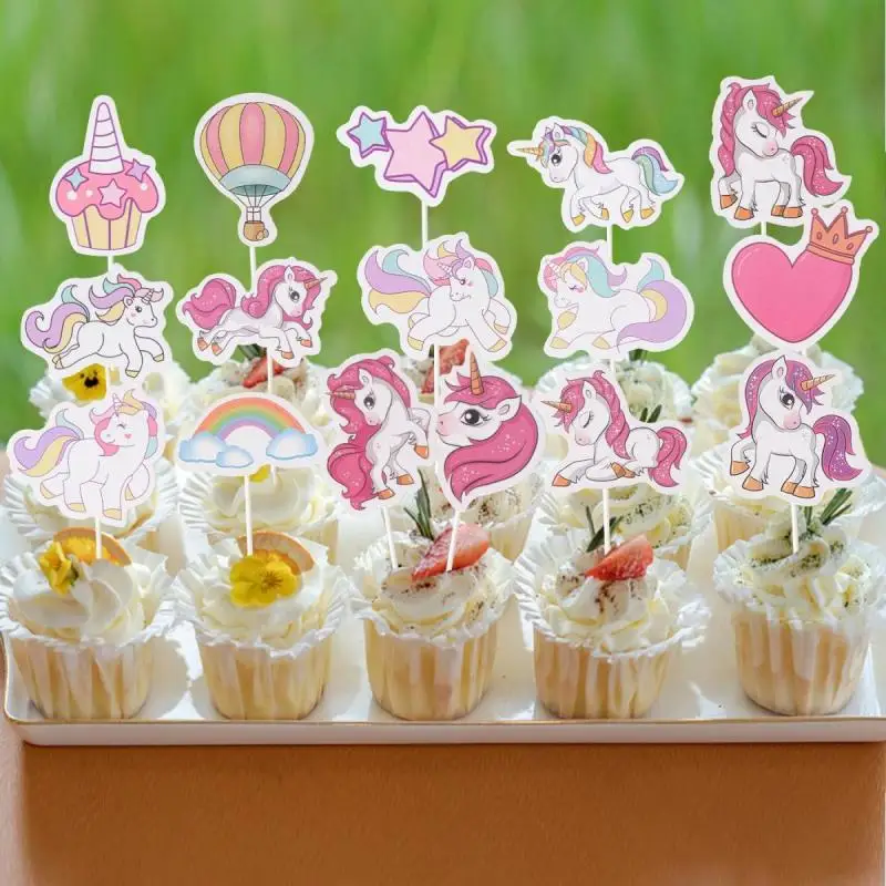 

16Pcs Unicorn Theme Birthday Cake Decoration Cupcake Topper for Kids Birthday Wedding Baby Shower Cake Top Decor Supplies