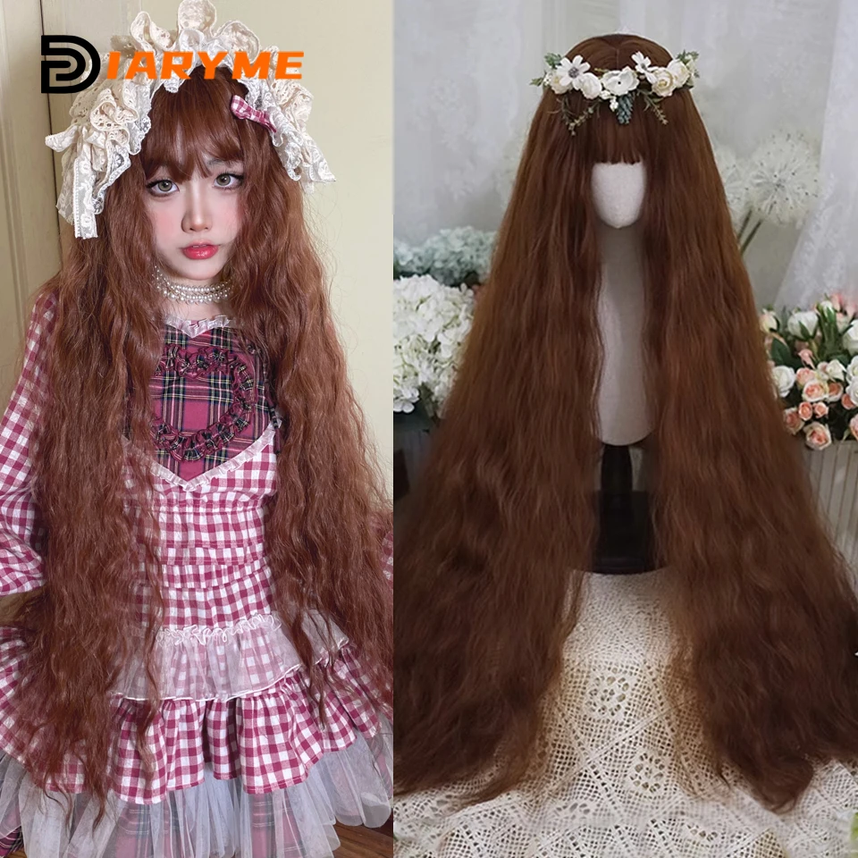 

120cm Long Synthetic Curly Cosplay Lolita Wigs With Bang Brown Wig Female Halloween Party Wigs Women Heat Fesistant Fiber Fake