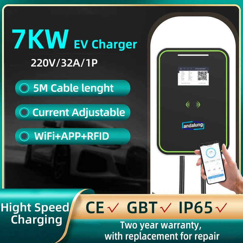 And썹 7 кВт Зарядная станция для электромобилей GBT 32A EVSE Зарядка Wallbox Type2 с