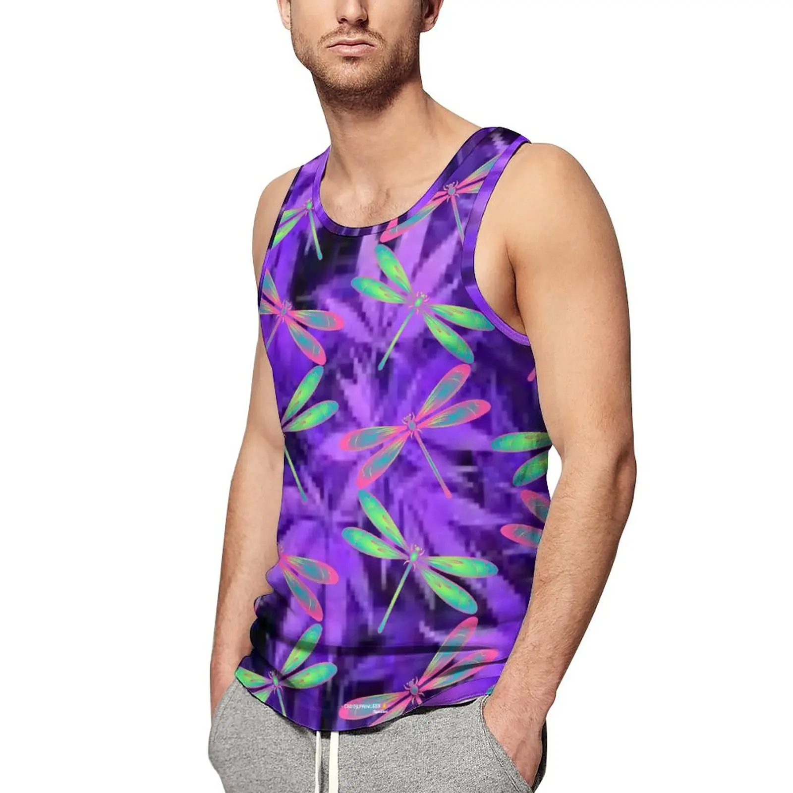 

Dragonfly Print Tank Top Man Colorful Animal Training Oversized Tops Beach Fashion Graphic Sleeveless Vests