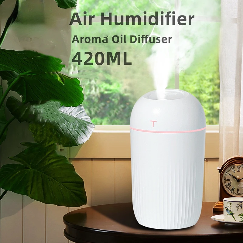 

420ML USB Ultrasonic Air Humidifier LED Lamp Mini Essential Oil Diffuser Car Purifier Aroma Anion Mist Maker With Romantic Light