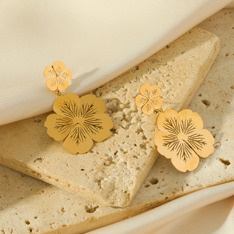 Женские серьги-подвески EILIECK из нержавеющей стали 316L золотого цвета с цветком