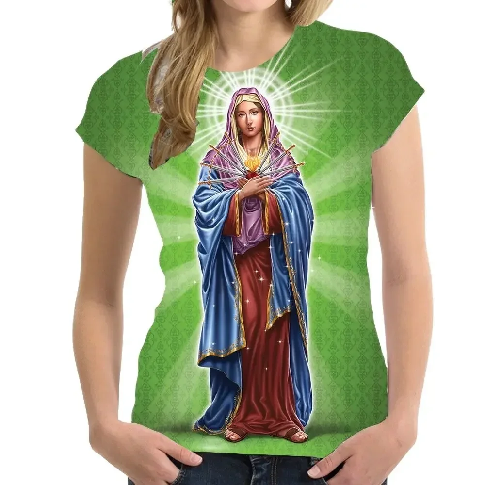 New Casual Short Sleeve O-Neck Unisex T Shirt The Religious Graphic T-Shirt Our Lady of Guadalupe Virgin Mary Hip Hop