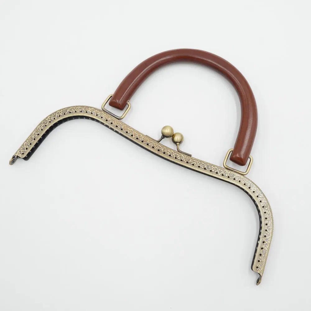 10PCS 27cm Metal Purse Frame Wooden Handle DIY Kiss Clasp Lock for Women Clutch Handmade Handbag Antique Bag Accessories