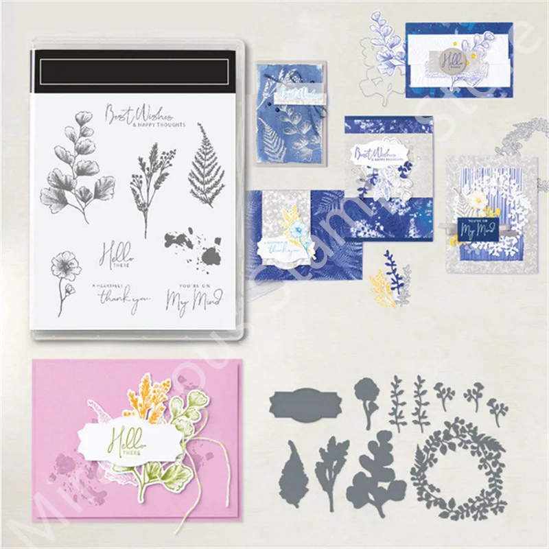 

Металлические Вырубные штампы с листьями и растениями и прозрачные печатные уплотнения для рукоделия, украшение для фотоальбома, поделки, ...