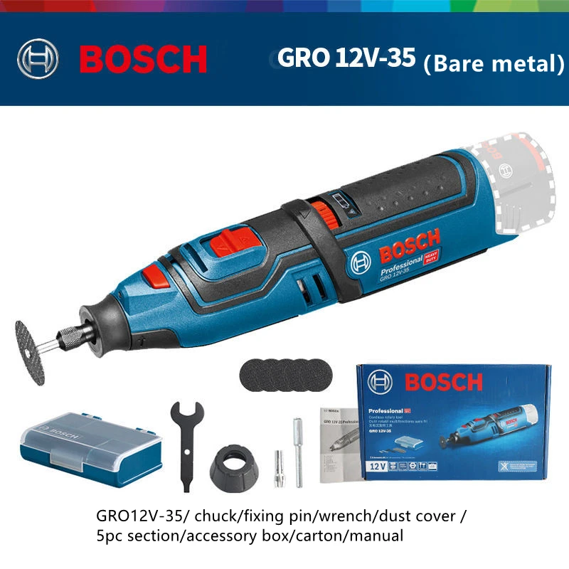

Bosch GRO12V-35 12 В электрическая шлифовальная машина, полировщик, перезаряжаемый литиевый аккумулятор, 6-Скоростной Регулируемый беспроводной вращающийся инструмент