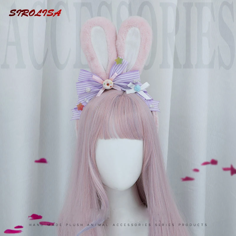 

SIROLISA Cute Japanese Lolita Hand-made JK Headwear Girls Donut/Chocolate Rabbit Ear Hoops Sweet Bow Plush Hair Accessories New