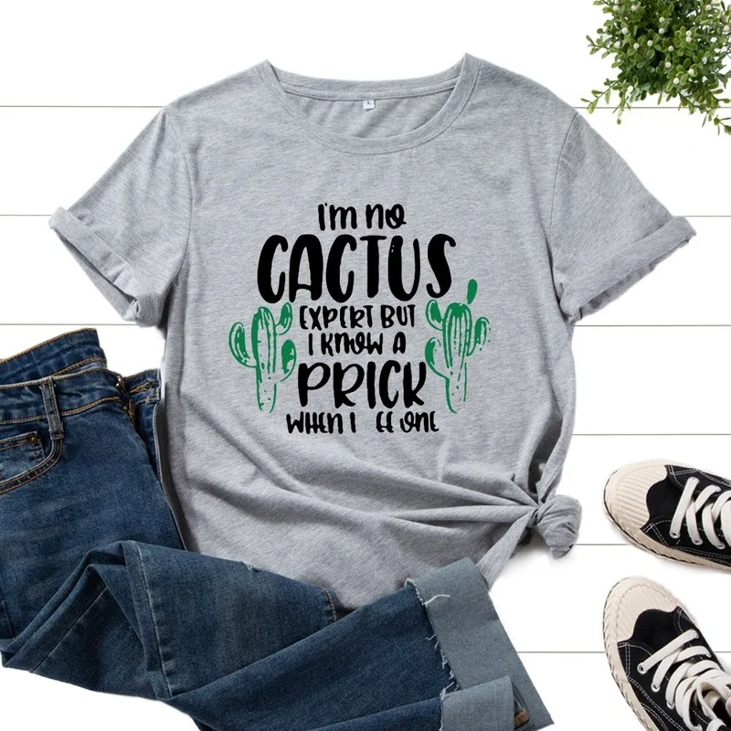 

Summer Cotton 100% Women Tshirt Cactus Letter Printed Casual Female Fashion Short Sleeve T Shirts Ladies Graphic O-Neck Tee Tops