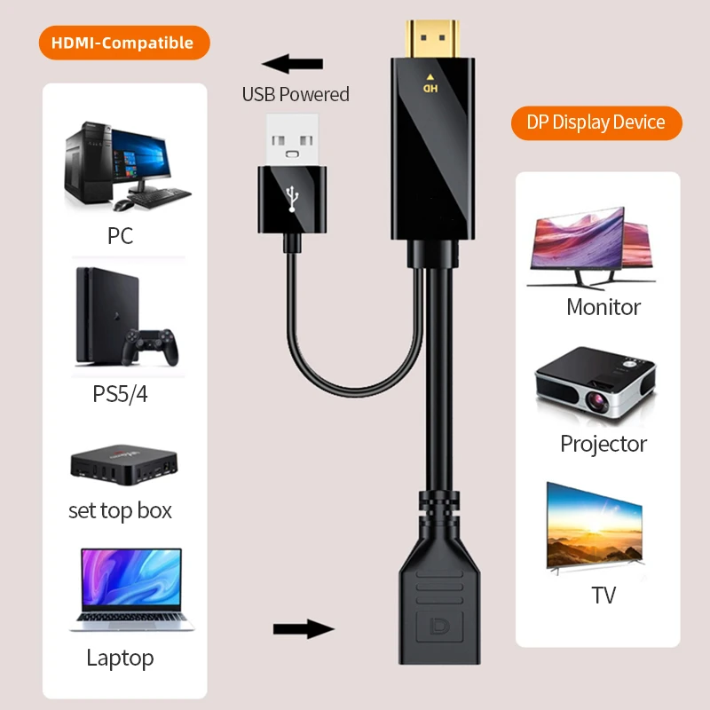 4K 60 Гц HDMI-совместимый к порту дисплея адаптер преобразователь кабель HD